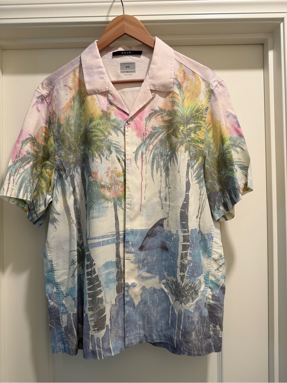 Ksubi Tropical Palm Print Button-Down Shirt - Pink, Blue, Yellow